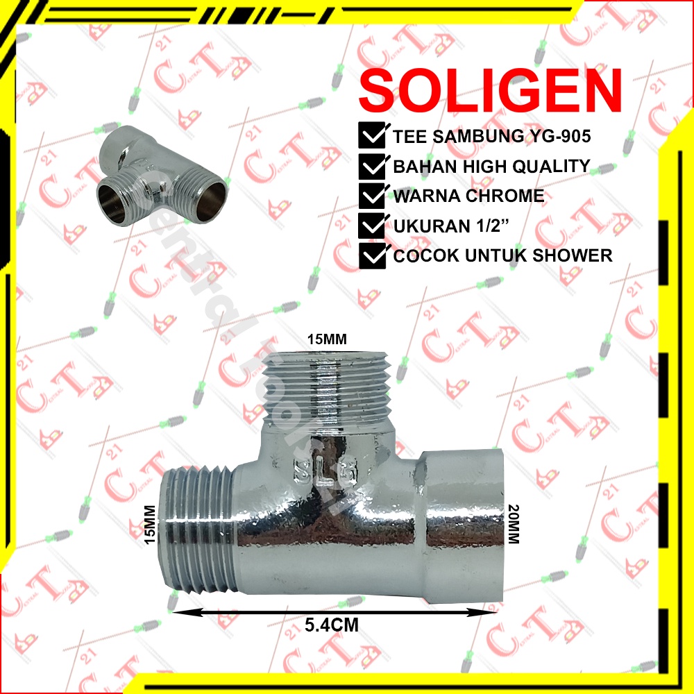 Tee Sambung Kran Shower Tee Drat Dalam  Nekel Nikel Chrome T Sambungan Soligen YG905