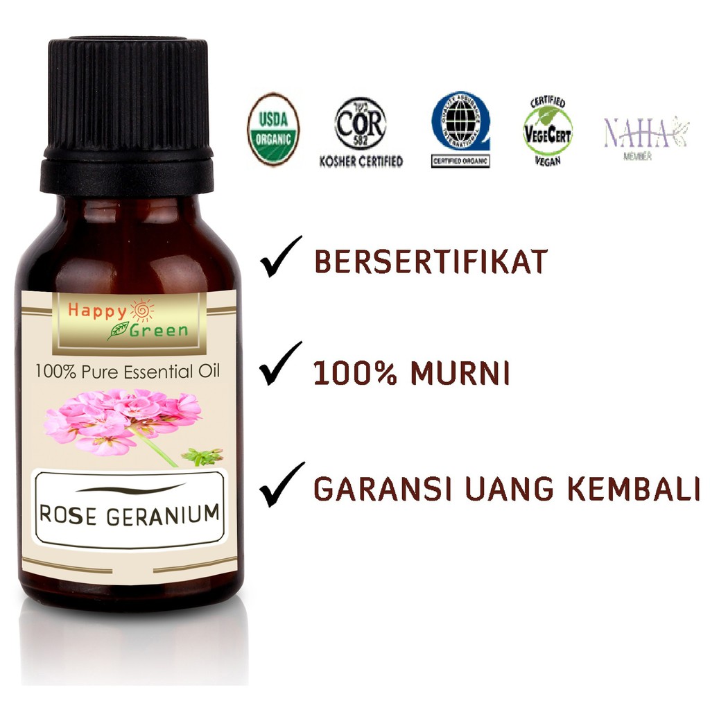 Happy Green ORGANIC Rose Geranium Oil - Minyak Bunga Pelargonium