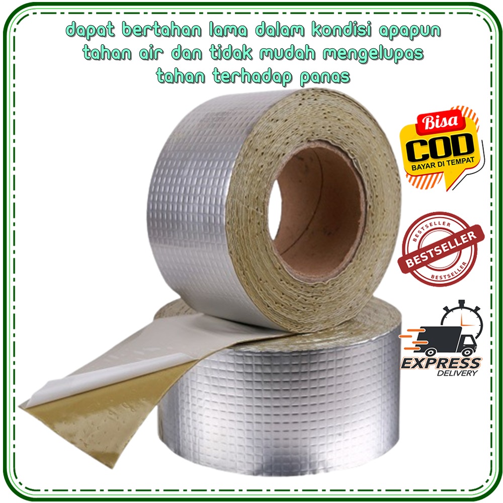Lakban Anti Bocor Aluminium Foil Tape Waterproof Lem Tahan Panas Butyl / Aluminium Foil TAMBAL ATAP LEM TALANG serba guna