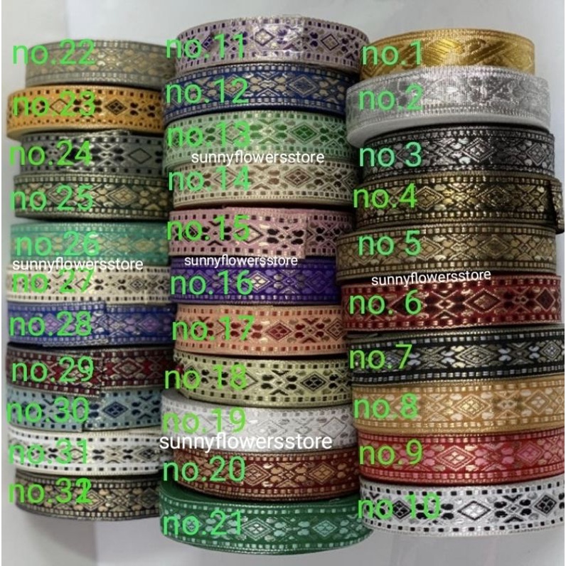 per roll /pita gamis/ renda india/  renda dubai /pita  bordir lebar 2cm isi 17 yard(15 meter)