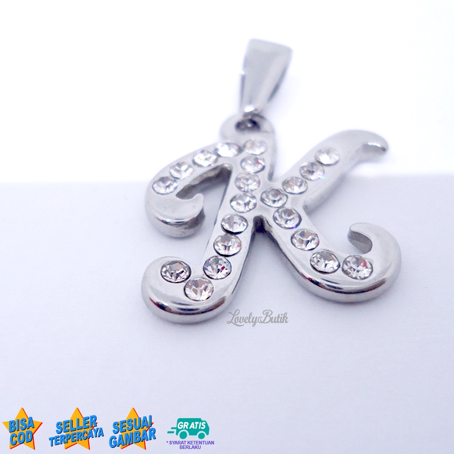 Lovelybutik Liontin Huruf Titanium Inisial K Klasik