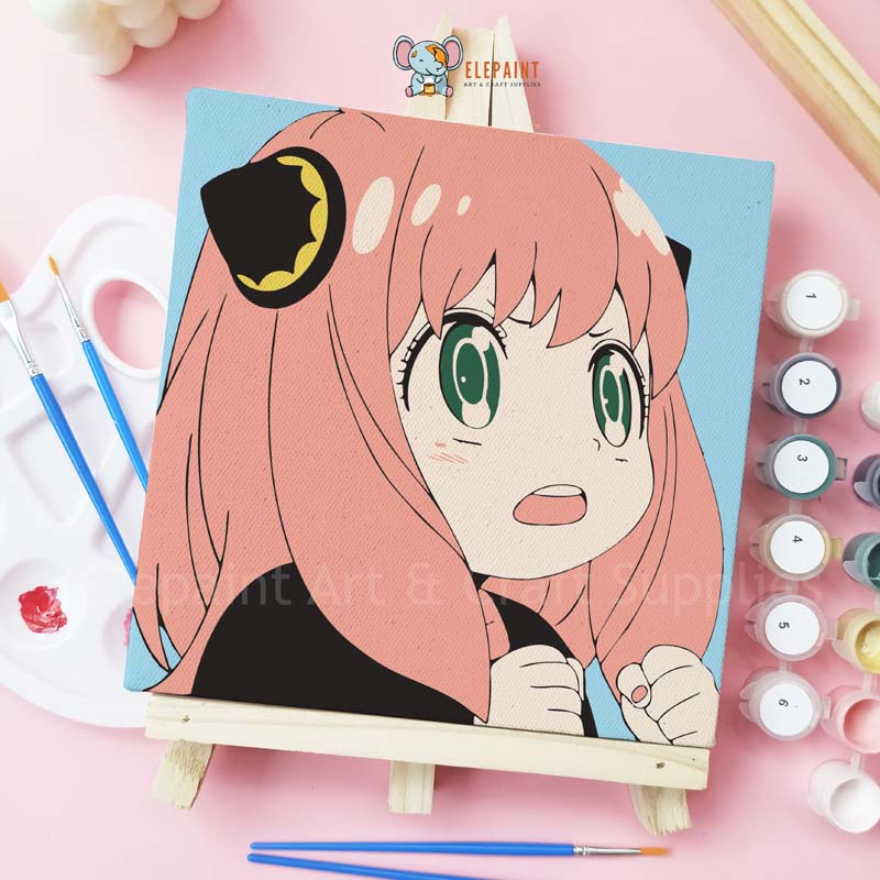 

Paint By Number 20x20cm Anime Anya Angry DIY Painting Kit Spy x Family Mewarnai Lukisan with Wooden Frame Numbers