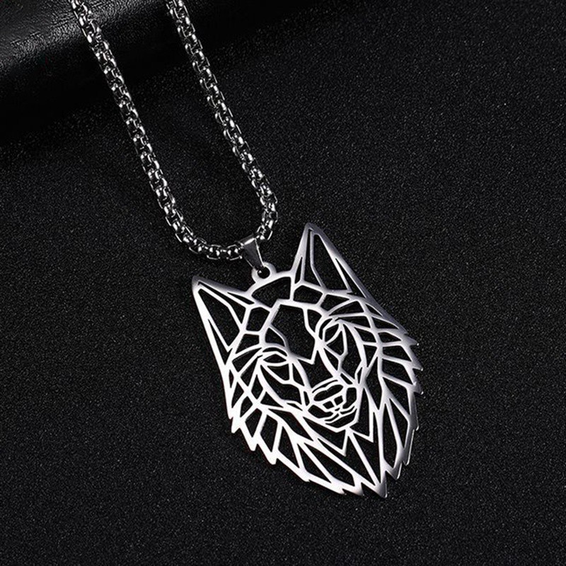 Fancyqube Viking Fashion Wolf Pendant Stainless Steel Hollow Animal Necklace Men Jewelry