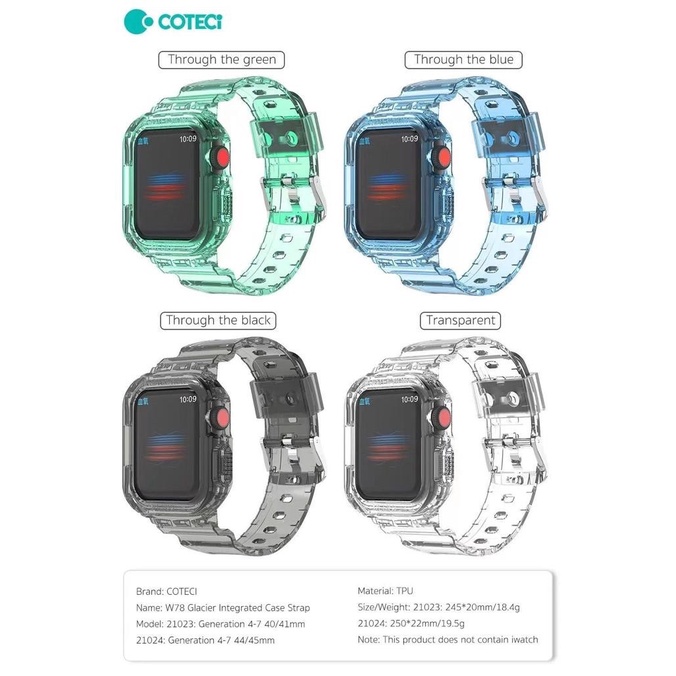 STRAP TALI IWATCH WITH CASE STRAP IWATCH 8 7 6 5 GLACIER TRANSPARAN COTECi