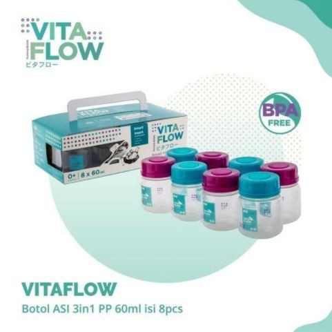 VITAFLOW Botol ASI PP 8 x 60ml Breast milk Storage Bottle Breastmilk Botol ASI Plastik 60ml Nursing Bottle