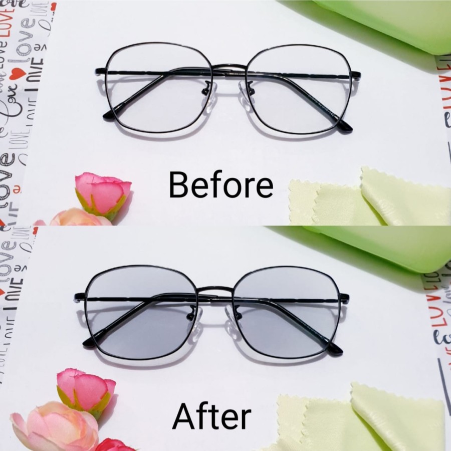 Kacamata Photocromic Frame Kotak Fashion Wanita Pria Kaca mata Lensa photocromic Antiradiasi Glasses