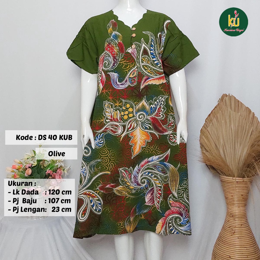 COD DS40 KUB | Daster Batik Kencana Ungu Asli Label Biru Ukuran Jumbo | Baju Santai Tidur Wanita Dewasa Kancing Depan Busui Friendly Motif Terbaru-3