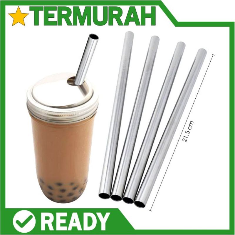 sedotan bubble tea stainless steel silver satuan reusable ramah besar 12mm straw boba