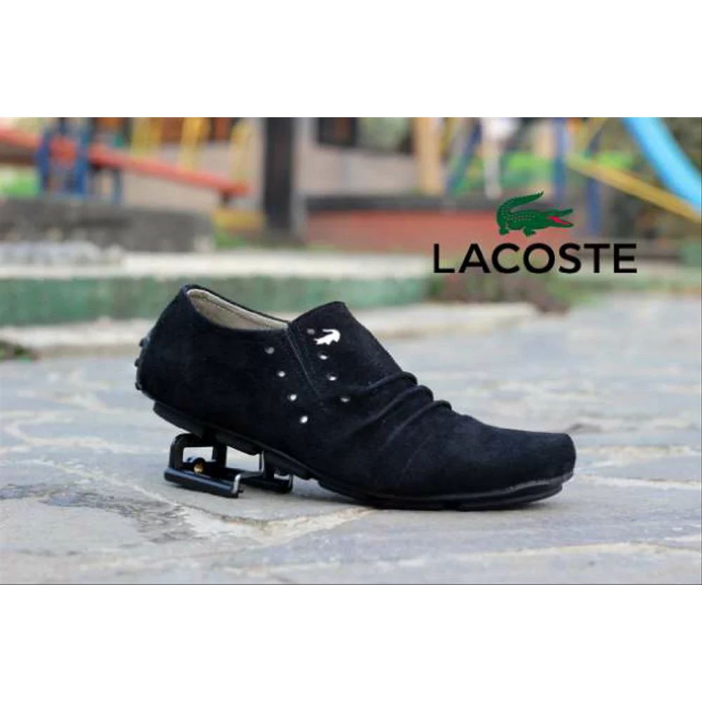 Sepatu Lacoste Slio On Slop Sandal Suede Black / Sepatu Casual Santai Formal Pria