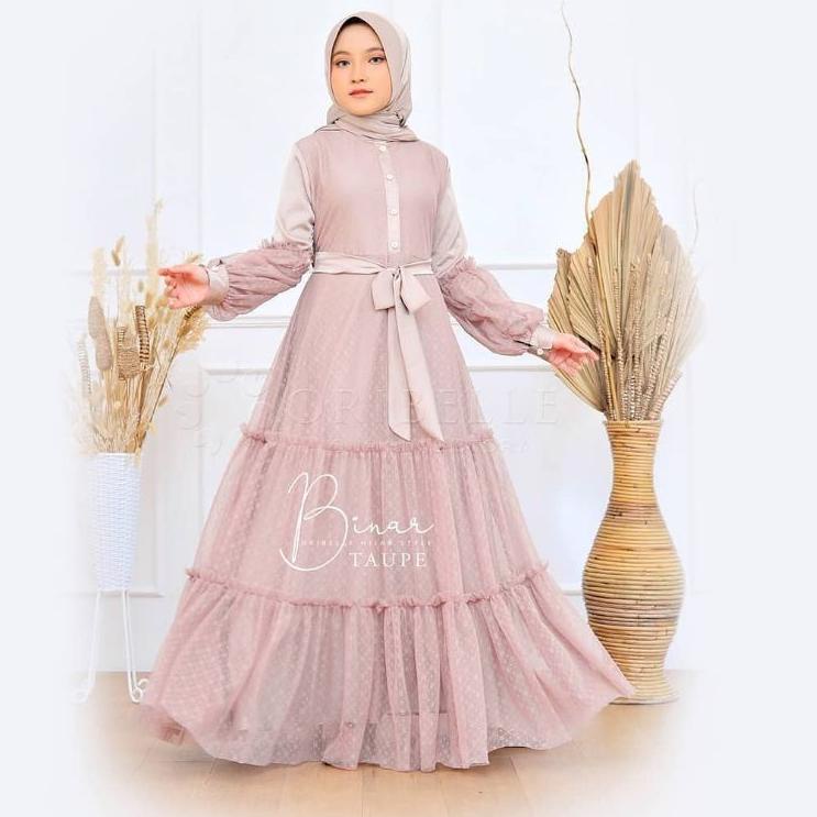 ➹ Gamis Anak Umur 10-12 Tahun Gamis Plus Kerudung Gamis Brukat Anak Binar Syar'i Kids ◌