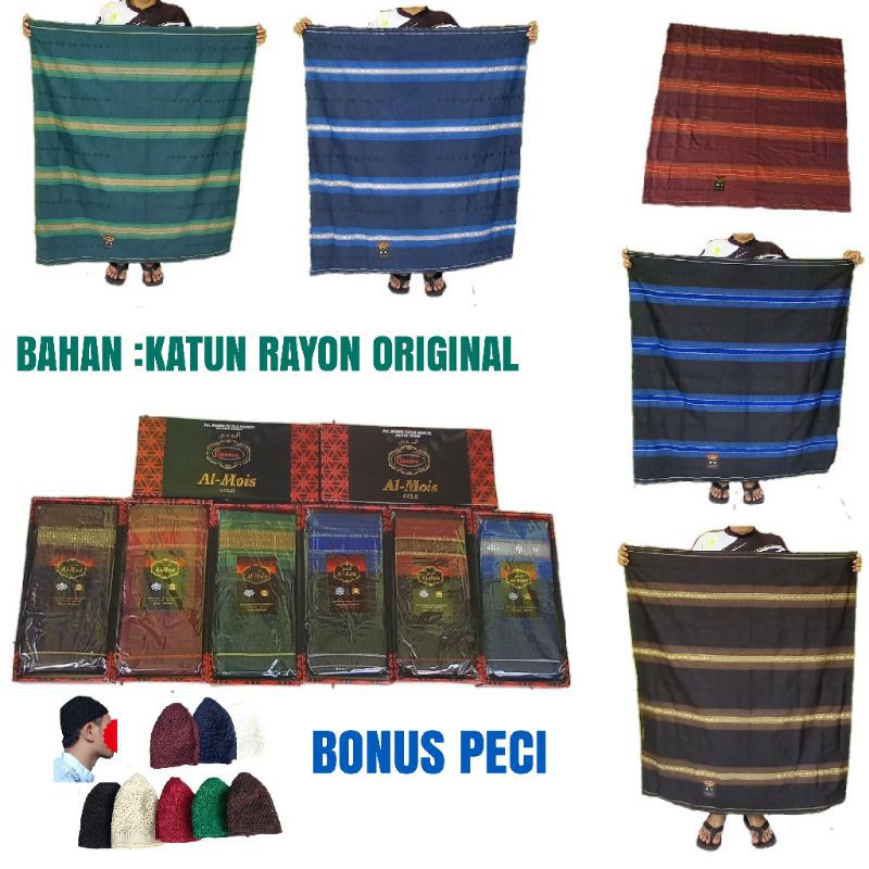 SARUNG TENUN AL-MOIS GOLD BONUS PECI/SARUNG TENUN INDONESIA/SARUNG SHOLAT