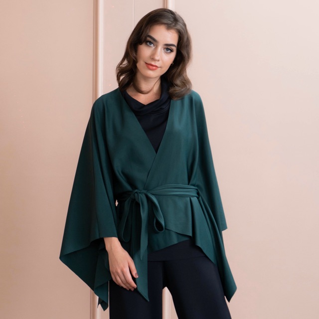 Naomi Kimono Top Hijau - Baju Atasan Blouse Blus Kimono Scuba Pakaian Wanita