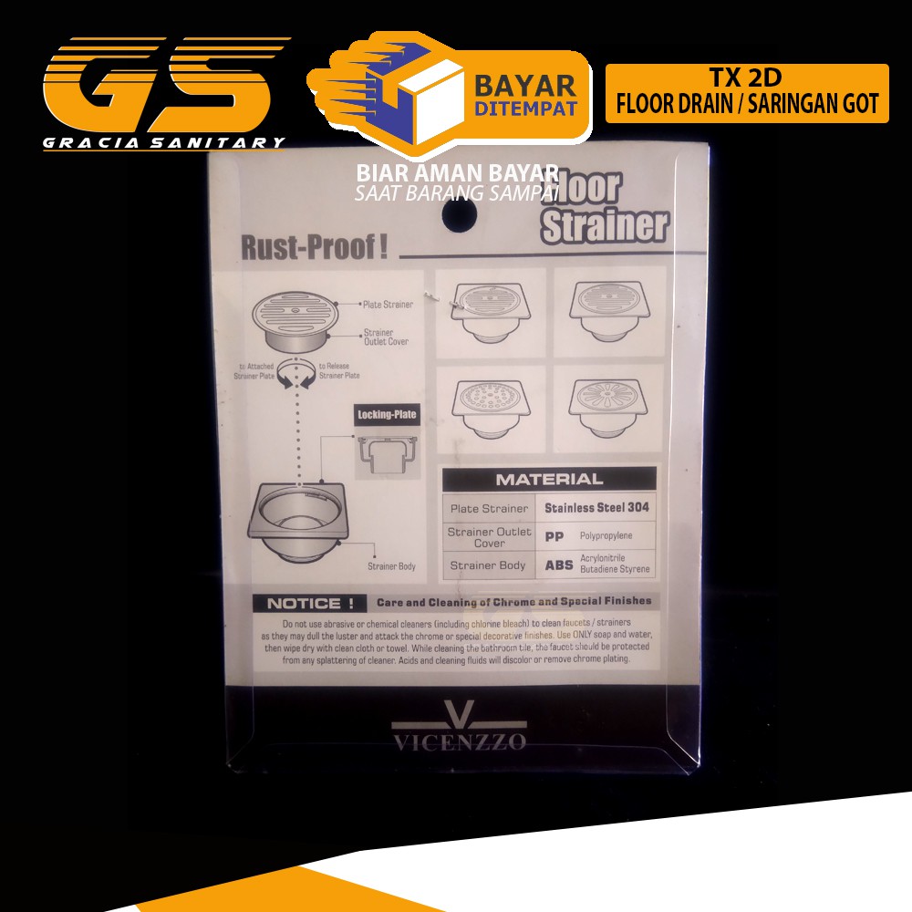 Saringan Got Stainless Ledeng Floor Drain Vicenzzo TX-2D Stainless Steel SUS 304