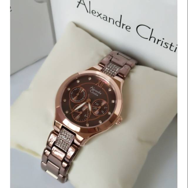 Jam tangan wanita alexandre christie 2731 rosegold brown original