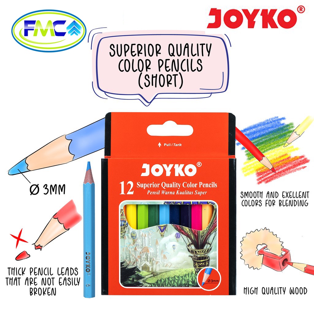 Pensil Warna Joyko Murah 12 Panjang Pendek Pencil Colour Menggambar Mewarnai Alat tulis Sekolah