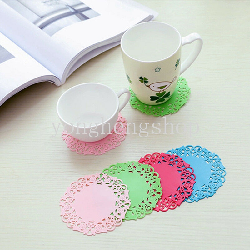 Tatakan Cangkir Kopi Bentuk Bunga Bahan PVC Anti Slip