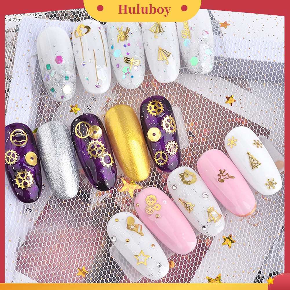 Huluboy Huluboy♡ 2 Kotak Stiker Sequin Metal Hollow Bentuk Daun Natal Untuk Dekorasi Nail Art