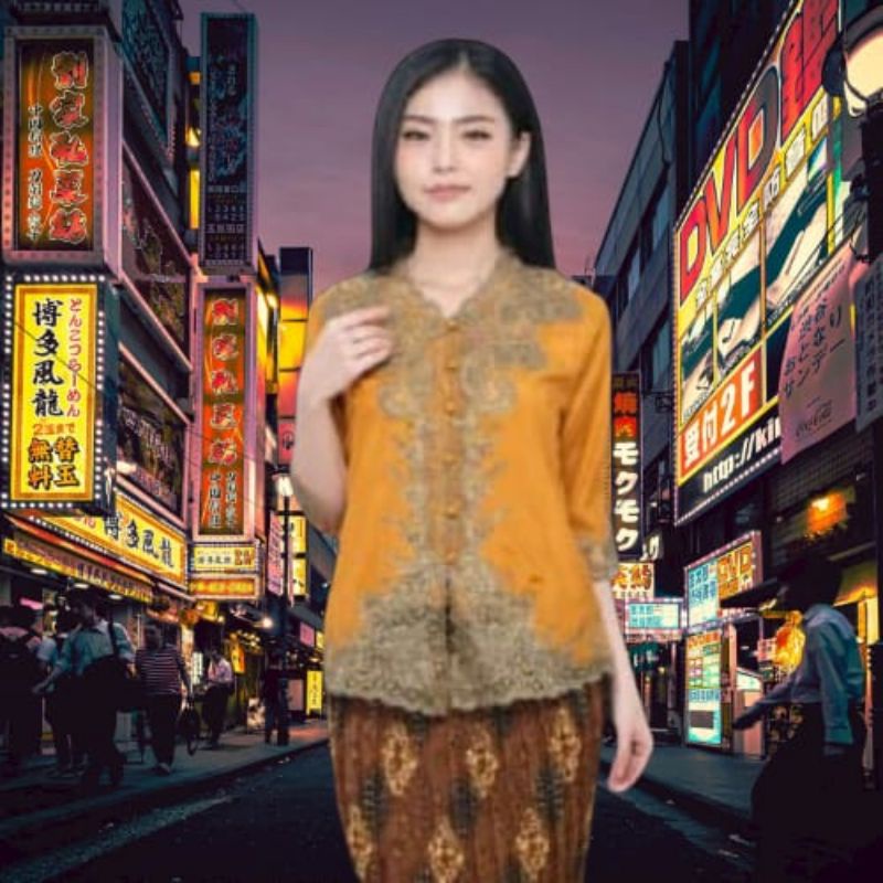 Promo kebaya Encim senada modern silky Korea import aplikasi brukat renda bordir-8