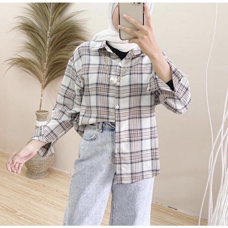 KEMEJA MERYYL FLANEL SHIRT / KEMEJA WANITA OVERSIZED KOTAK FLANEL TARTAN-1