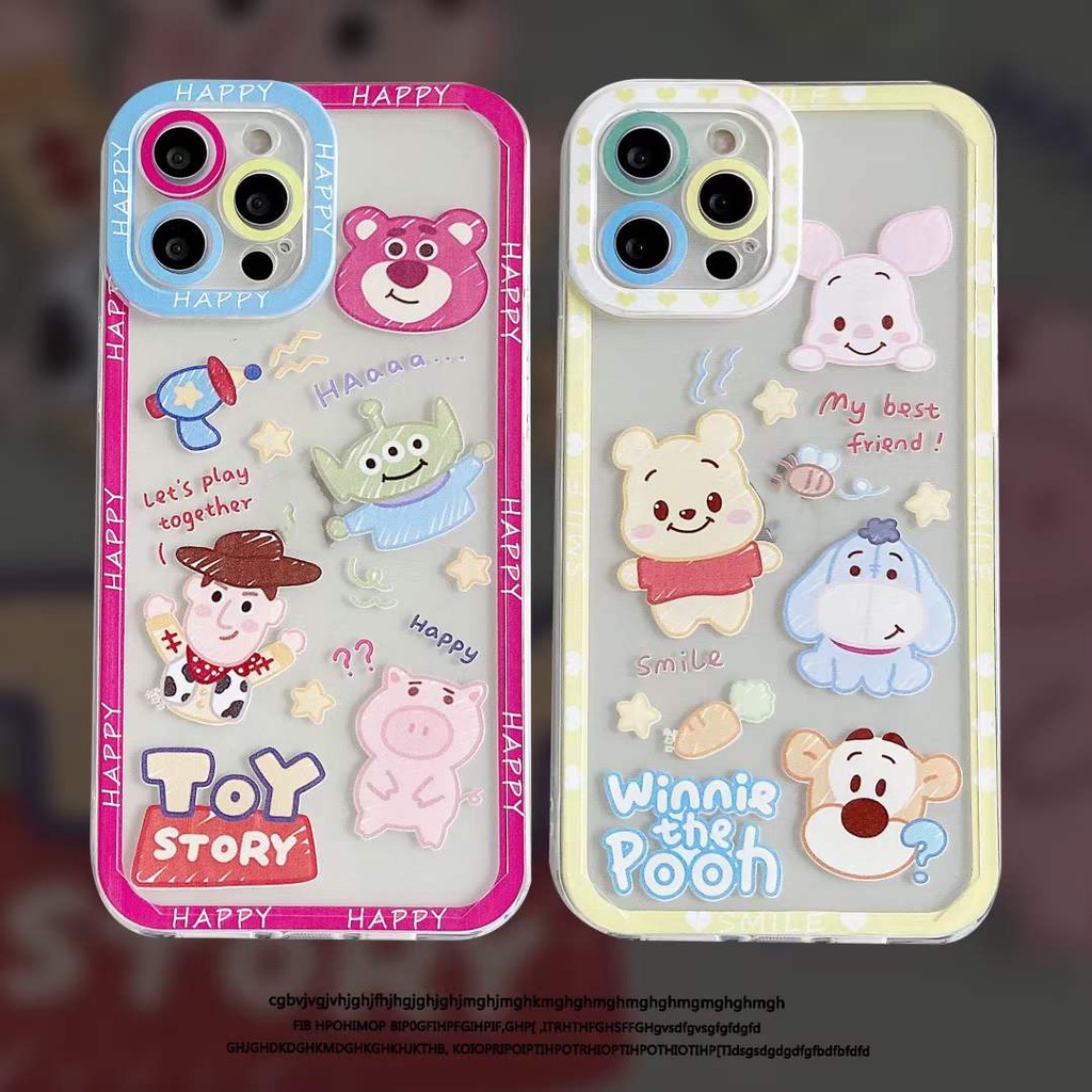 【Ready Stock】Lovely Winnie The Pooh Frame Clear Phone Case for iPhone 14 13 12 Pro Max 11 Pro SE 2020 XR XS MAX iPhone 7 Plus 8 Plus 6S Plus Dual Lens Protector Dual Frame Soft TPU Back Cover