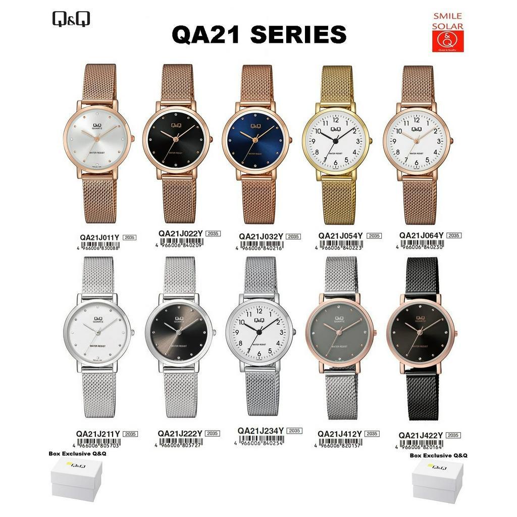 Jam Tangan Wanita Casual Business Rantai Stainless Steel Analog Original Q&amp;Q QnQ QQ QA97 QA21 Series