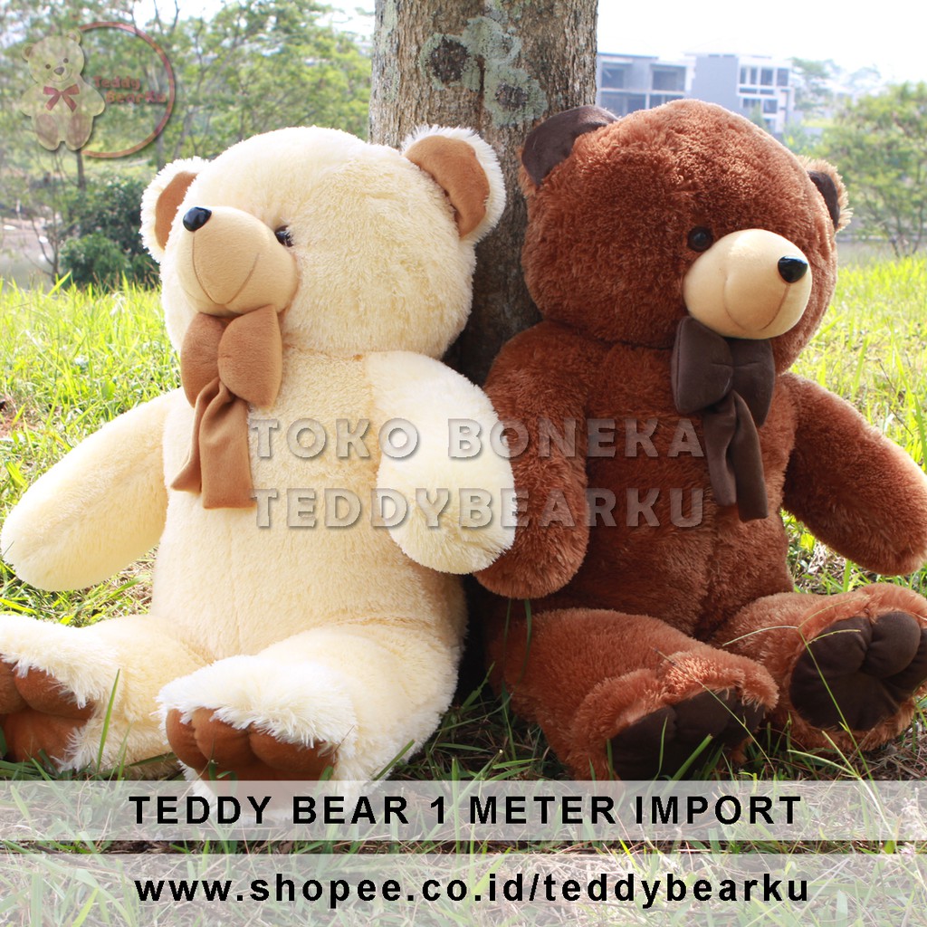 BONEKA TEDDY BEAR JUMBO UKURAN 1 METER WARNA CREAM MODEL TEDDY BEAR MODEL IMPORT