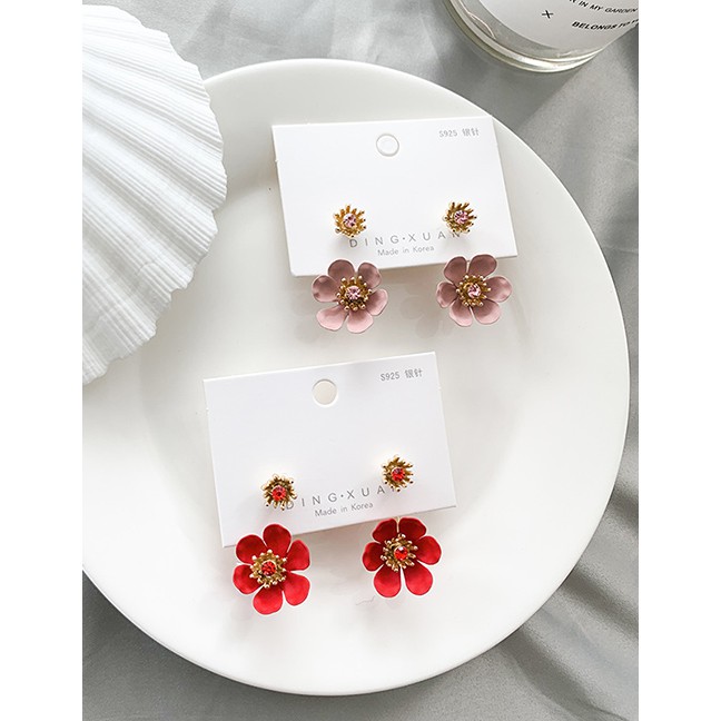 LRC Anting Tusuk Fashion Flower Flower 925 Silver Needle Stud Earrings F8051X