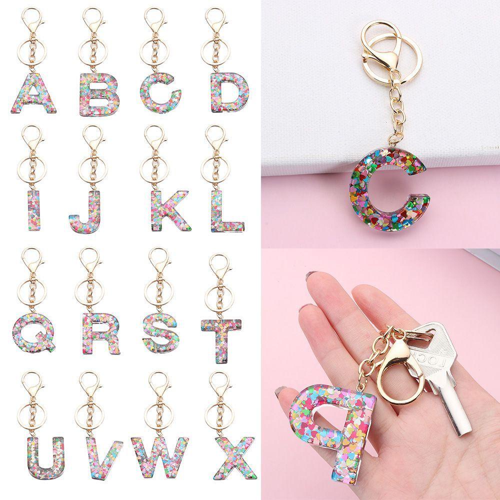 Lanfy 26huruf Gantungan Kunci Cinta Hati Payet Hadiah Aksesori Diy Aksesoris 26huruf Ornamen Handbag Charms Hanging Decoration English Alphabet Keyring