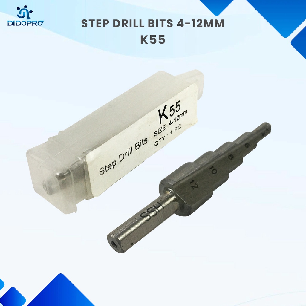 K55 Mata Bor Bertingkat Bor Pagoda HSS STEP DRILL 4-12mm Satuan Plat Besi Baja Stainless Aluminium