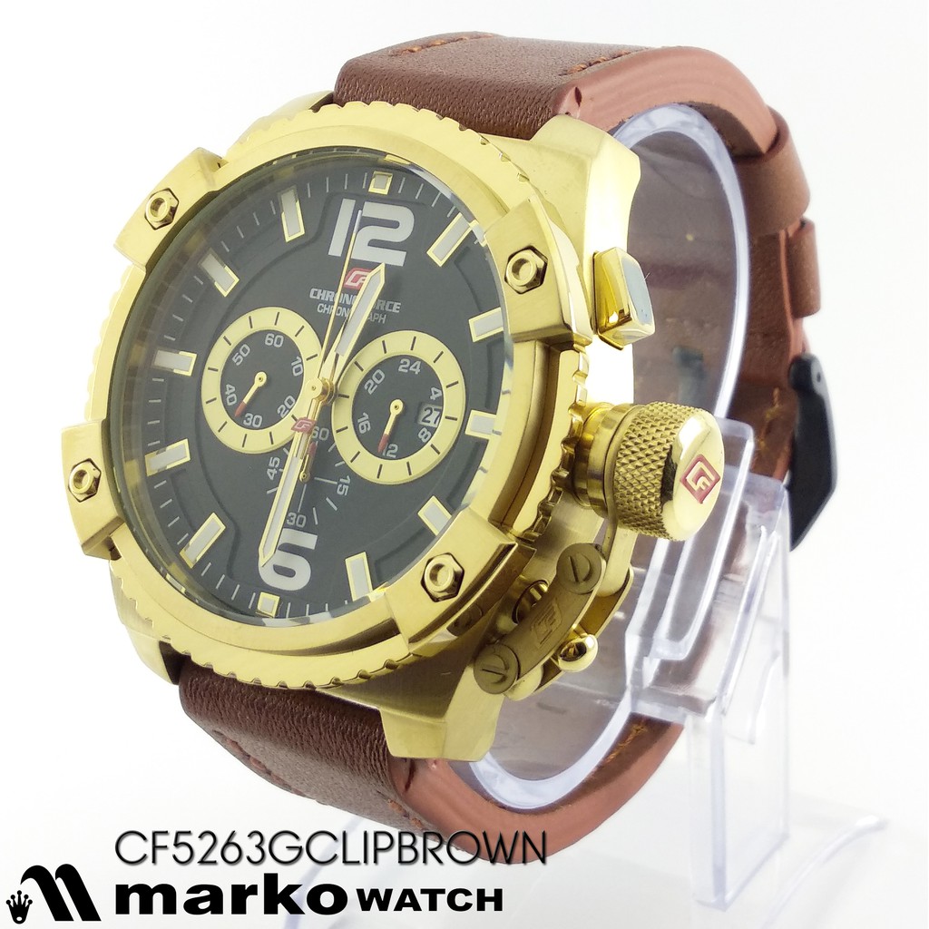 Chronoforce CF 5263GCLIPBROWN PLAT HITAM CASING GOLD KULIT COKLAT