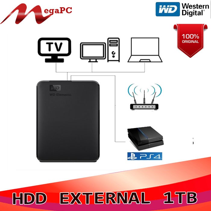 Hardisk External 2,5&quot; SATA 1TB WD Element Plus Kabel ORI