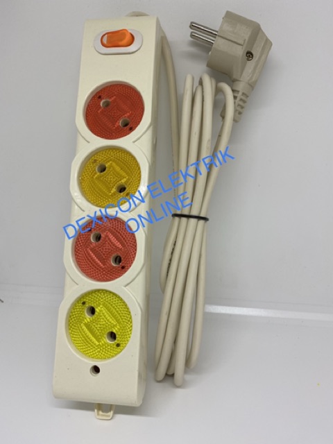 Stop kontak gepeng warna 4 LB +3 meter/kabel colokan/terminal listrik/kabel gulungan/kabel listrik