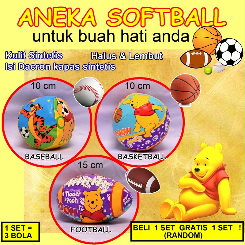 SALE ! BELI 3 GRATIS 3 ! ANEKA SOFTBALL WINNIE THE POOH BOLA EMPUK LEMBUT UNTUK BAYI BALITA