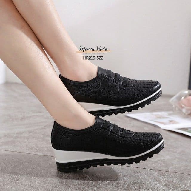 SEPATU WANITA WEDGES MONNA VANIA #HR29-522 EMPUK ORIGINAL BRAND IMPORT - BLACK, 37