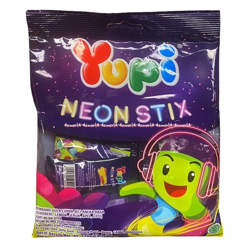 Yupi Neon Stix 120gr Kembang Gula Lunak Jelly Permen Aneka Rasa Yuppi Neon Stick Candy Jely Jeli