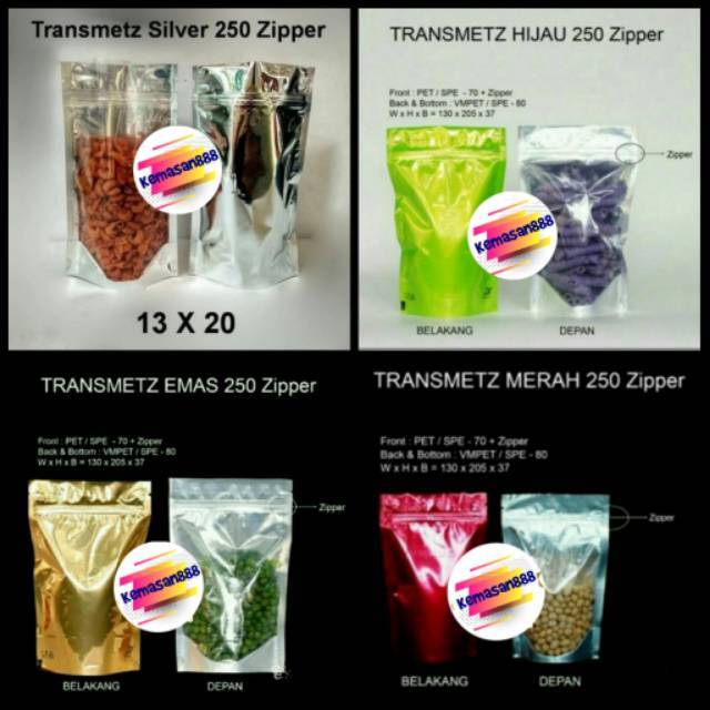 Standing Pouch Kombinasi Transmetz 250 Zipper. kemasan Kopi. Standing Pouch.
