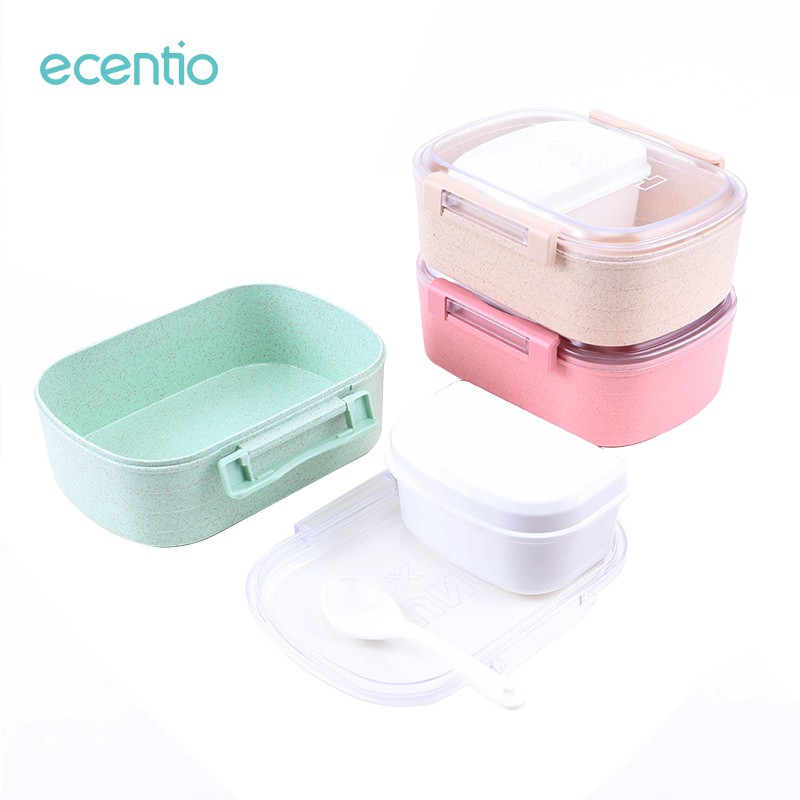 

Ecentio 3 Warna Jerami Gandum Lunch box 850 ML With Free Sendok BPA Free