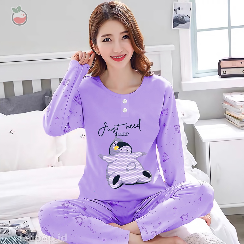 Baju Tidur Celana Panjang Wanita PP Allsize Lengan Panjang Baby Doll Bahan Kaos Dewasa Murah Lilipop