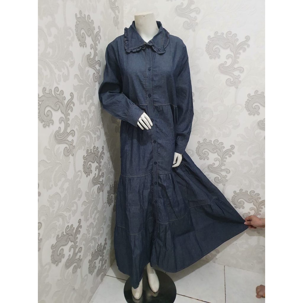 O2 Fashion / Maxi jeans imelda / bisa cod / gamis jeans model terbaru pakaian muslim terbaru