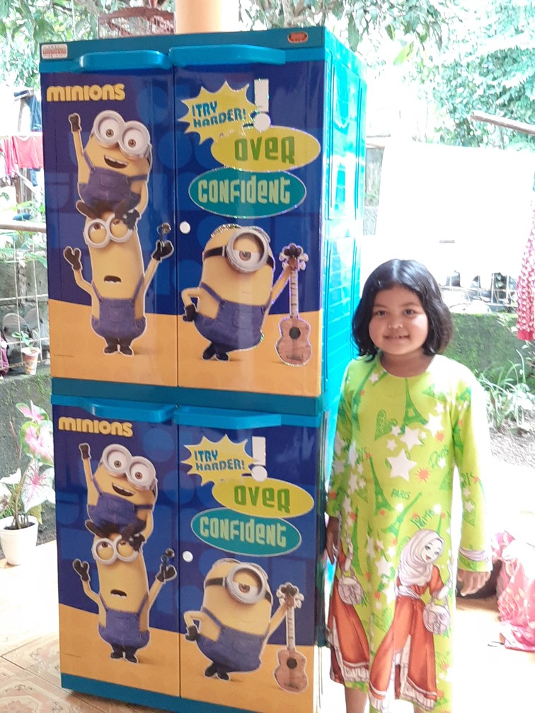 Laci / Lemari Plastik / Lemari Pakaian Naiba Susun 4 + Kunci Power Puff / Minions