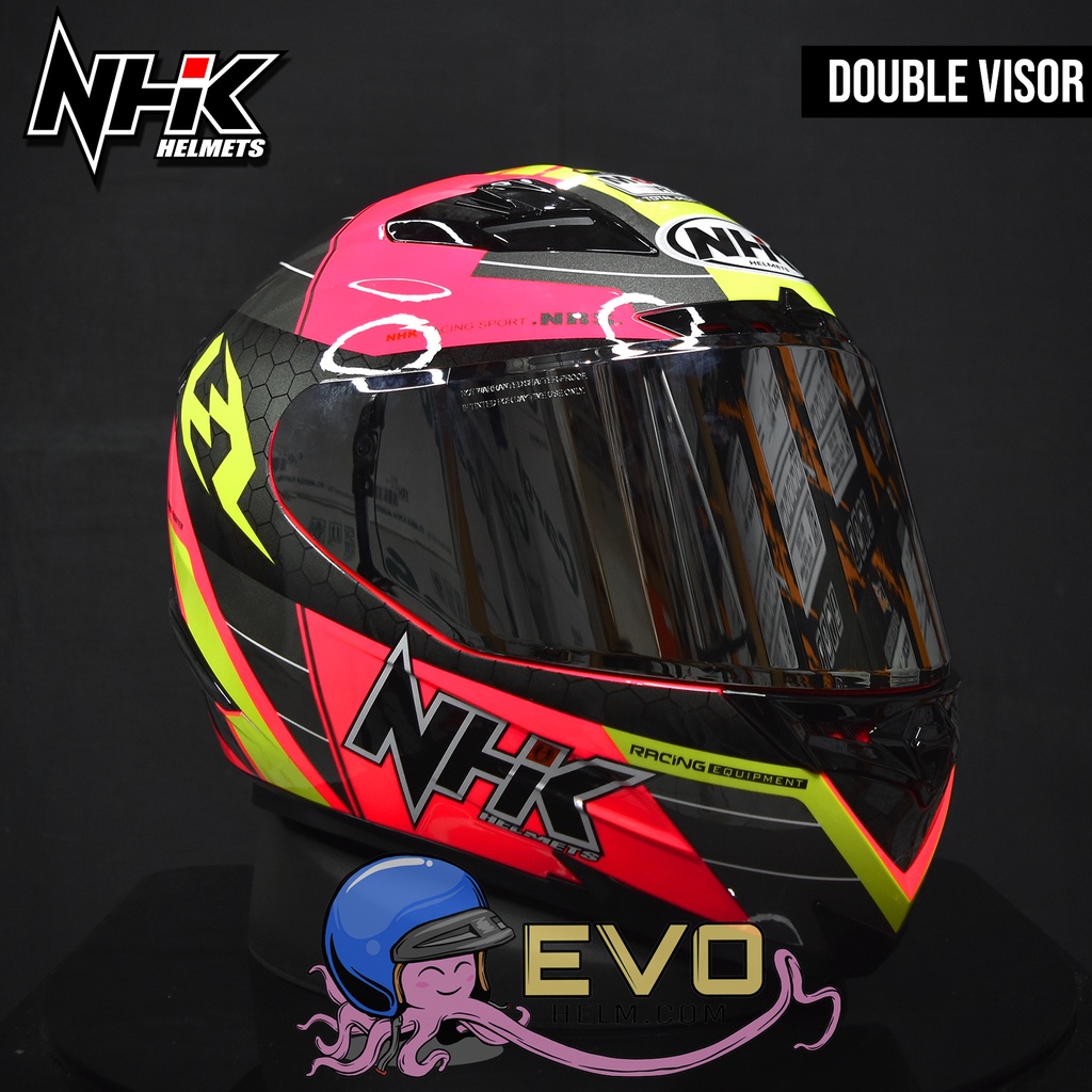 NHK RX9 NAVY (SE) GRAPHIC Full Face - Double Visor PINK FLUO - YELLOW