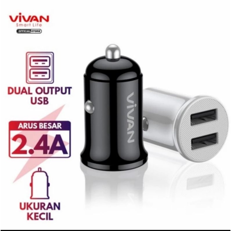 Vivan CC01 Car Charger 2.4A Fast Dual Port USB A + Kabel Micro USB