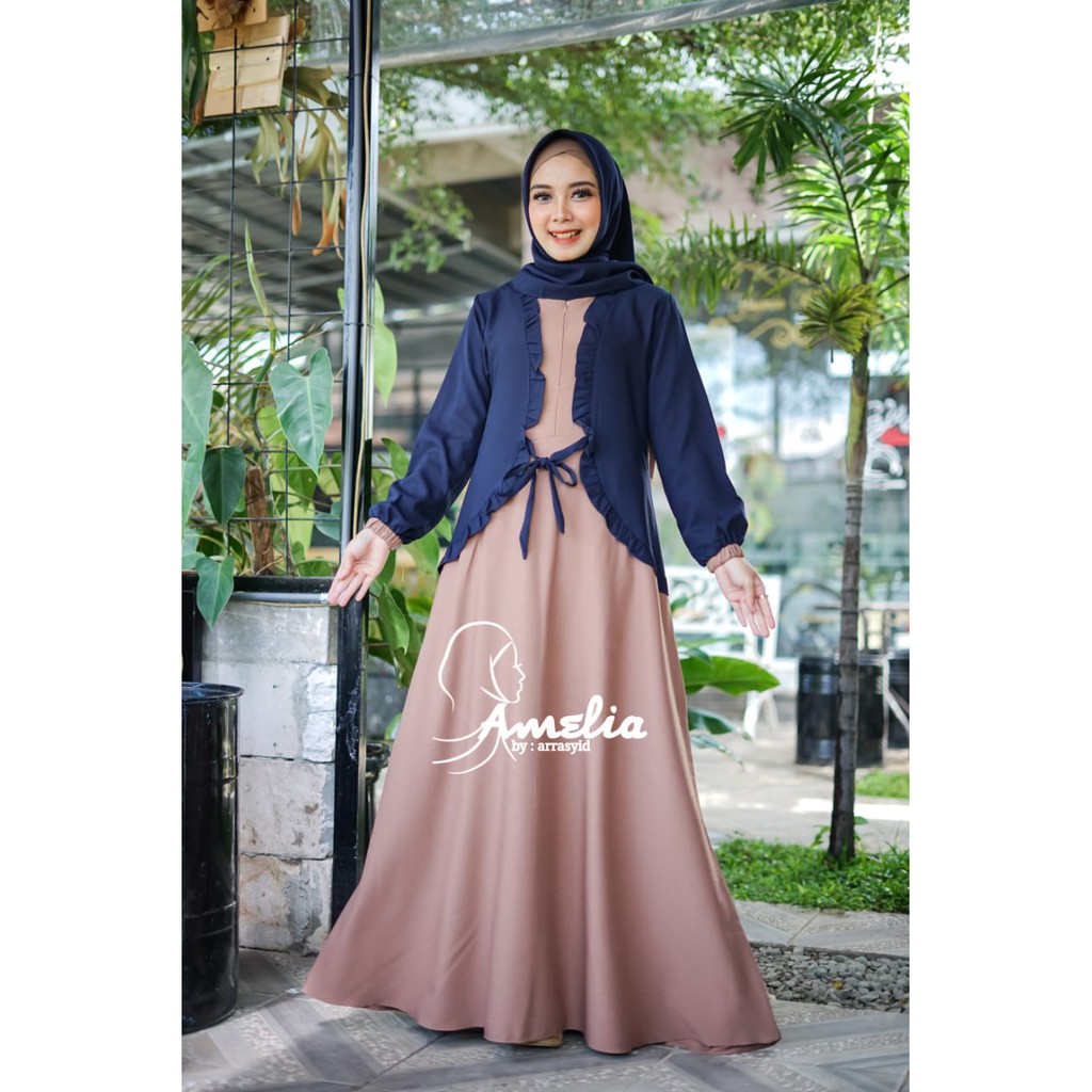 gamis modis outer by Amelia aneska itycrepe premium model terbaru blezer modis terbaru