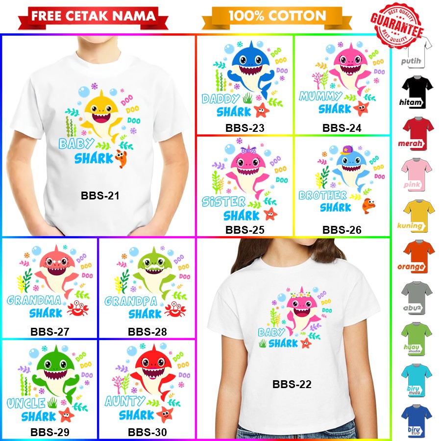 [FREE NAMA!!] Baju Kaos COUPLE  ANAK DAN DEWASA BABY SHARK ULTAH ULANG TAHUN