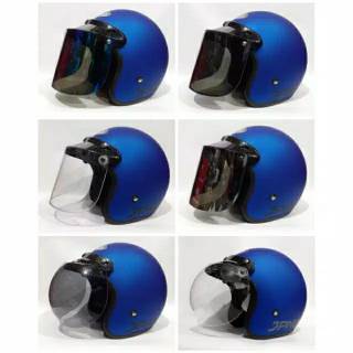 Helm Bogo Retro Jpn Arc Biru Victory Doff kaca flat visor ...