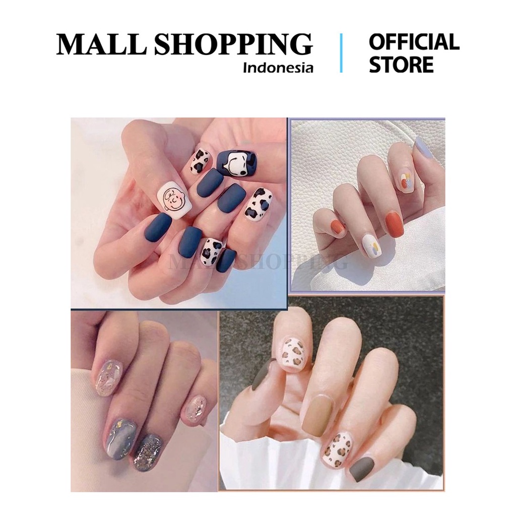 Kuku Palsu Nails Art 24 Pcs Kuku Palsu 3d/Stiker Kuku Tahan Air /Kotak Free Lem Cair 2gr