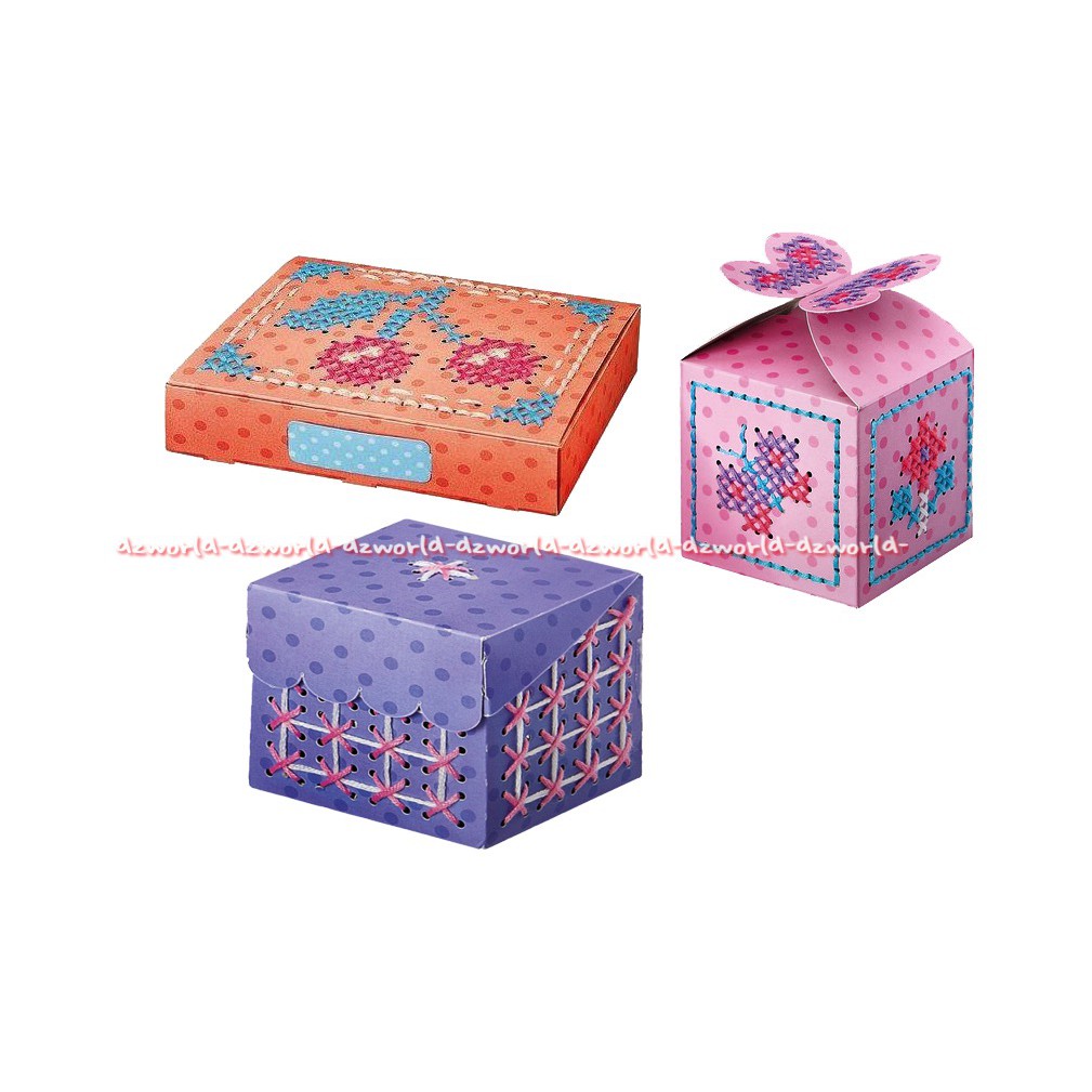 Embroidery Gift Boxes buat 4 kotak hadiah yang menggemaskan menggunakan jahitan bordir sederhana