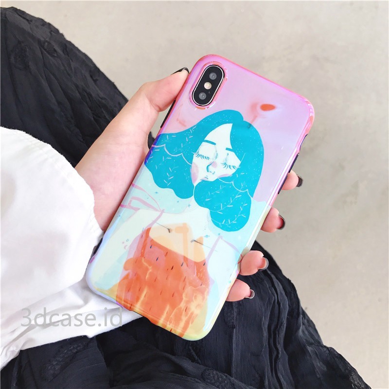 Casing Apple Compatible For iPhone 6 6S 6Plus 7 7Plus 8 8Plus X XR XSMAX Belakang Motif Girl Blue-ray Soft Caase