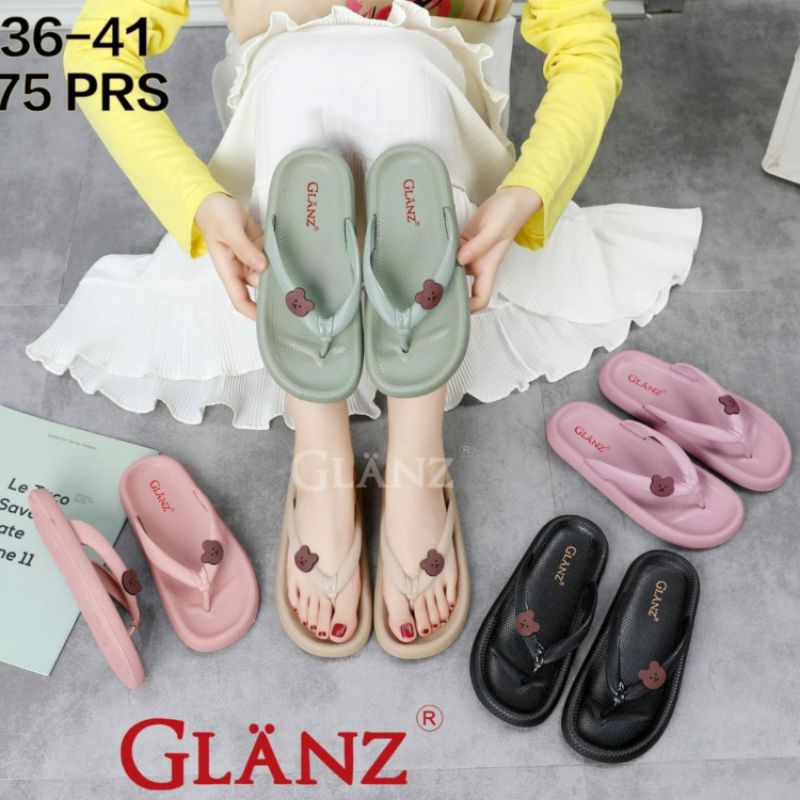 M2288 Sandal Jepit Wanita Bear Anti Slip Glanz Sendal Cewek Karet Jelly Empuk Premium Japit Impor Glanzton Kekinian Murah Viral Import 2288 M2288-GL1