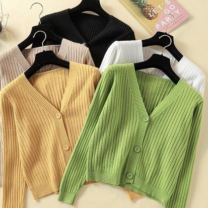 Buruan Beli Baju Atasan Pakaian Kardigan Cardigan Cardi Cardy Rajut Outer Casual V neck Knit RIB Cro